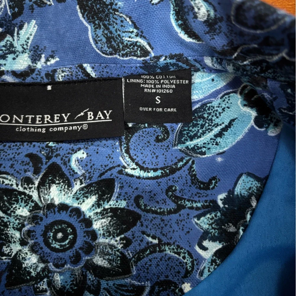 Vintage Blue Floral Jacket Blazer Soft Surroundings Style Artsy Boho SMALL